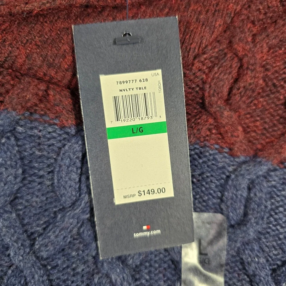 Tommy Hilfiger Mens Shawl Collar Cable Knit Striped Wool Blend Sweater L NEW